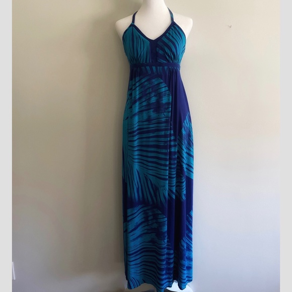 Express Dresses & Skirts - Express Maxi Empire Waist Halter Top Blue Print Dress. Size Medium